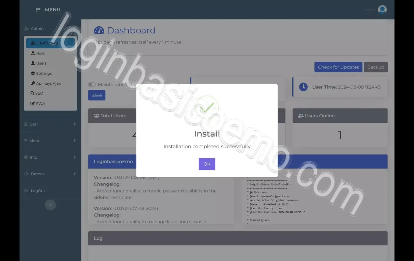 Loginbasicoemo pro Update install success
