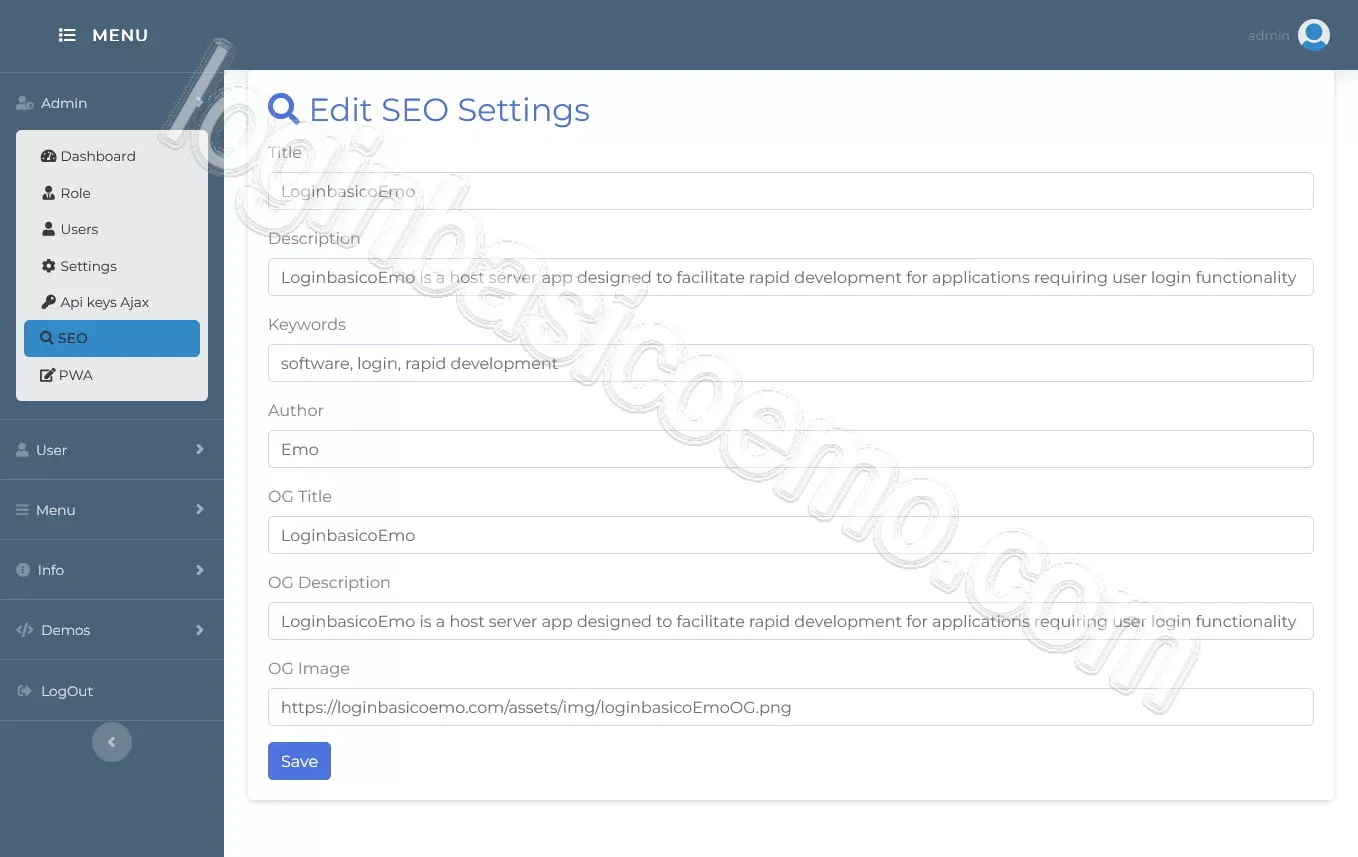 Loginbasicoemo pro SEO Settings