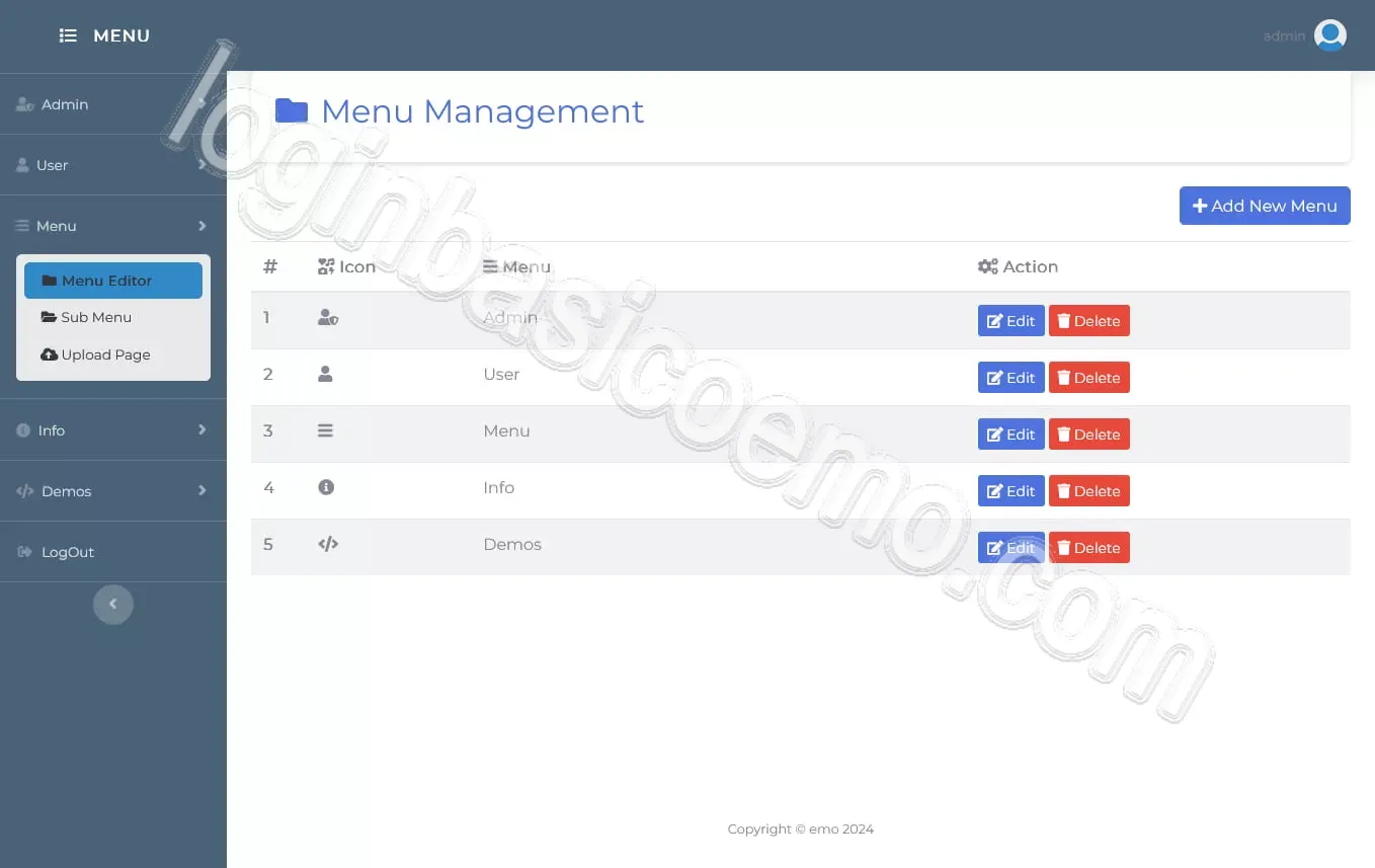 Loginbasicoemo pro menu Management